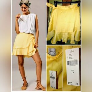 💛 NWT! Maeve by Anthropologie Ruffled Wrap Mini Skirt, Size XS | Sunny Yellow |